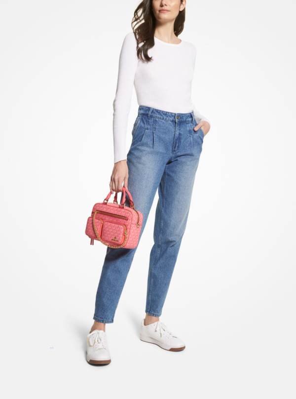 Damske Crossbody Kabelka Michael Kors Elliot Medium Logo Svetlo Červené - Kabelky Michael Kors Vypredaj | JOSTL-4951